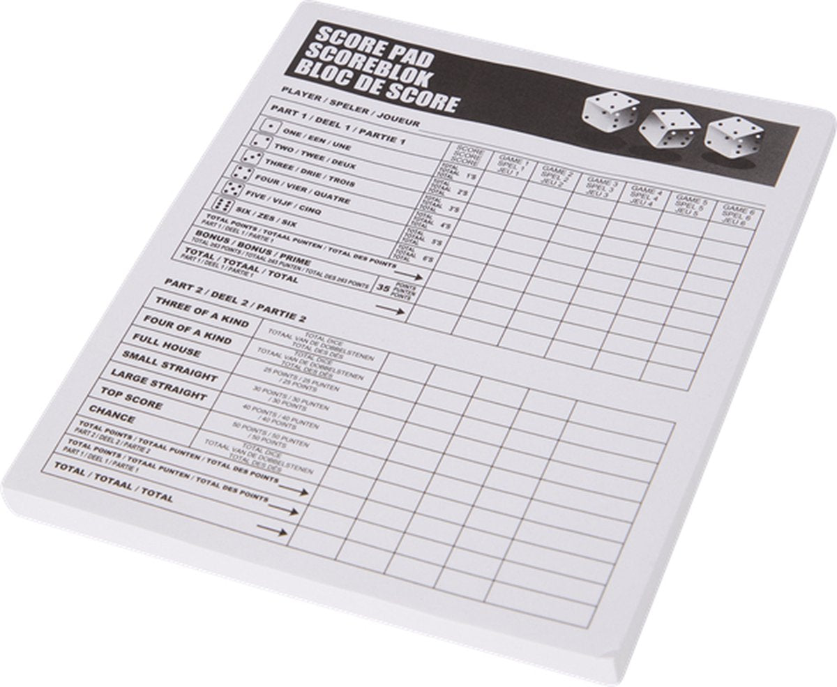 Yahtzee set - Scoreblok & 10 dobbelstenen