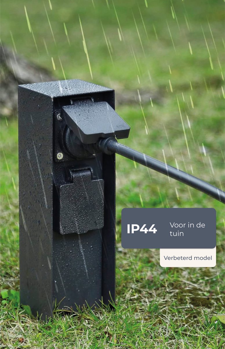 Luft Tuinstopcontact - Op zuil met zijaarding - 2 Stopcontacten - Tuinpaal - Buiten - Waterdicht - Paal - Doos - Contact - IP44 - Mat zwart - Doos - Met - Stopcontact