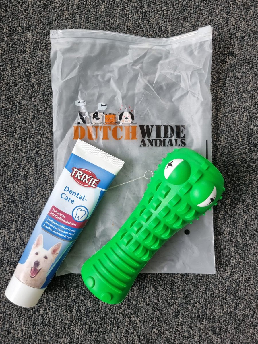 Dutchwide Kroki Tandverzorging - Incl. Tandpasta - Honden - Tandenborstel - Gebitsverzorging - Hond - Speelgoed - Tandsteen verwijderaar - Tandpasta - Mondwater hond