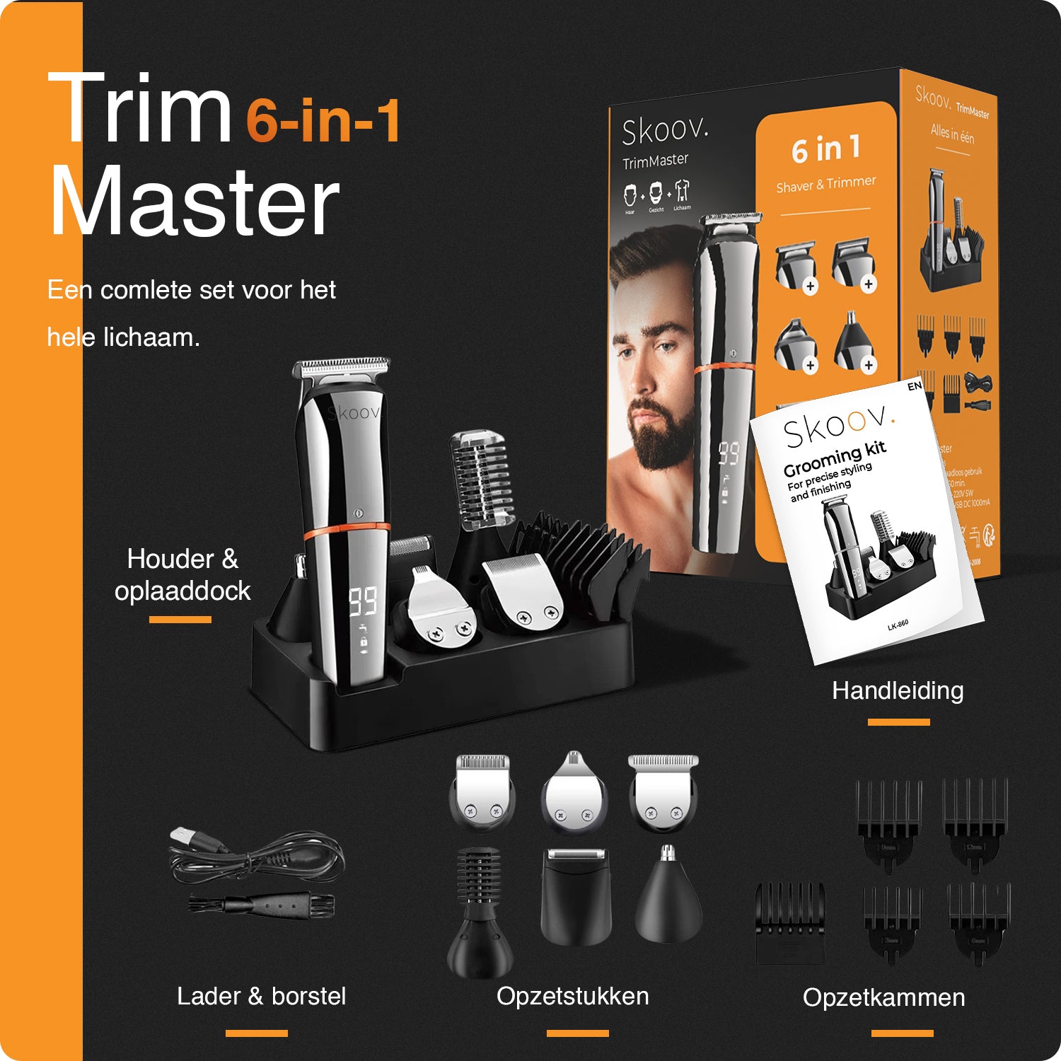 Skoov TrimMaster - Baard trimmer 6 in 1