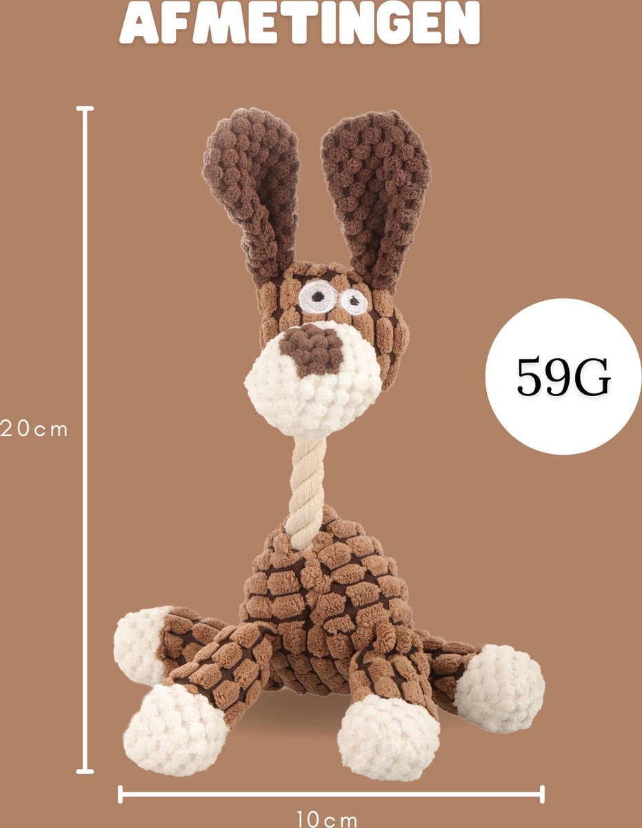 Dutchwide Pluche Knuffel voor Honden- Hondenspeelgoed - Hondje - Met piep - Bruin